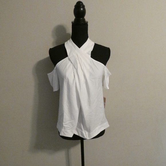 Women's White Cold-Shoulder Keyhole Top - Picture 4 of 7